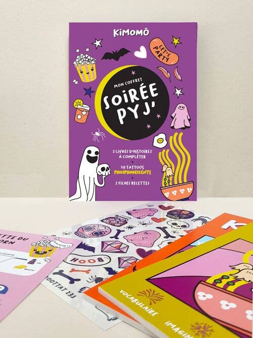Coffret Soirée Pyjama Enfant – Histoires à compléter, Recettes & Tatouages phosphorescents