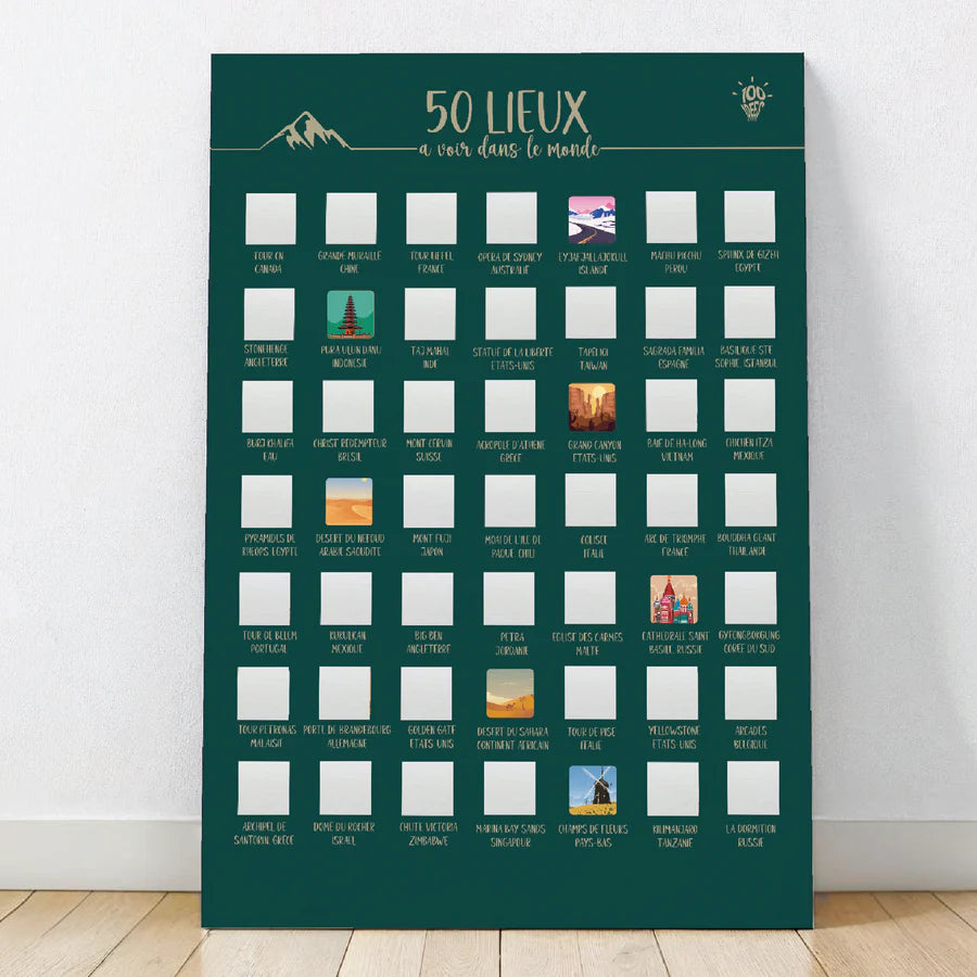 Affiche à gratter 50 lieux à voir dans le monde