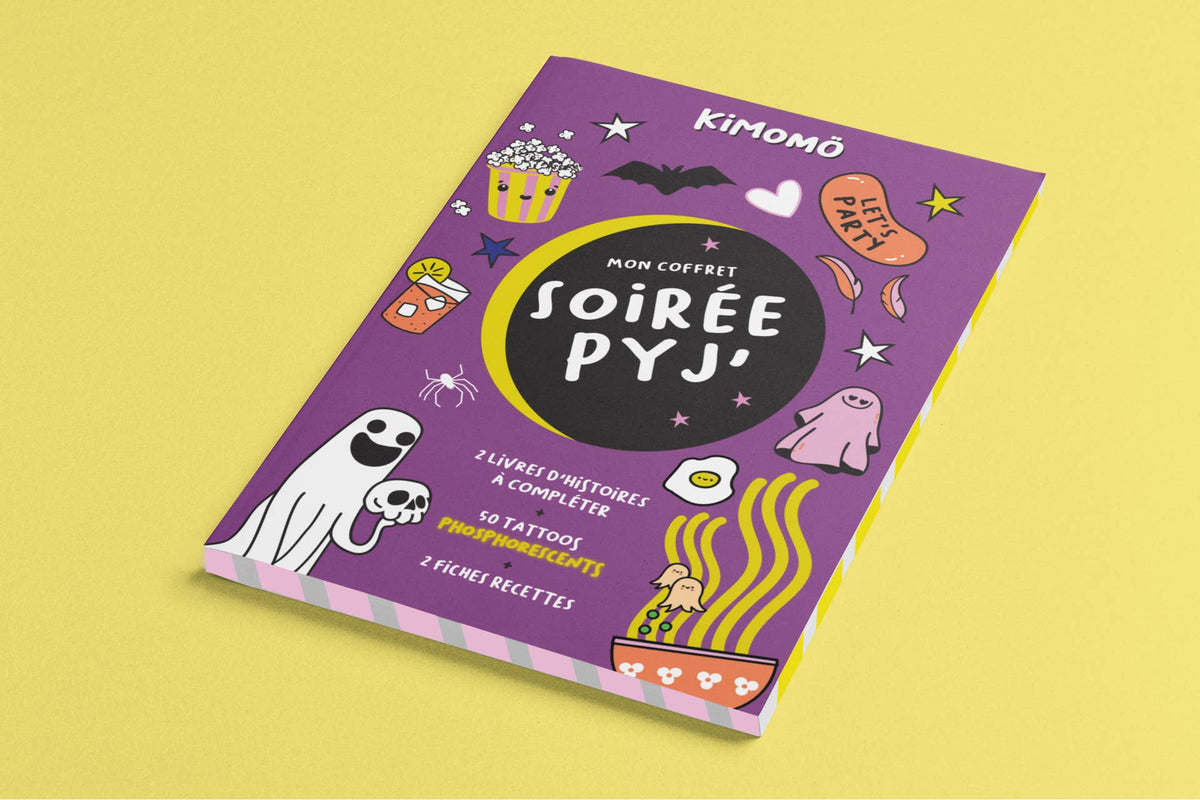 Coffret Soirée Pyjama Enfant – Histoires à compléter, Recettes & Tatouages phosphorescents