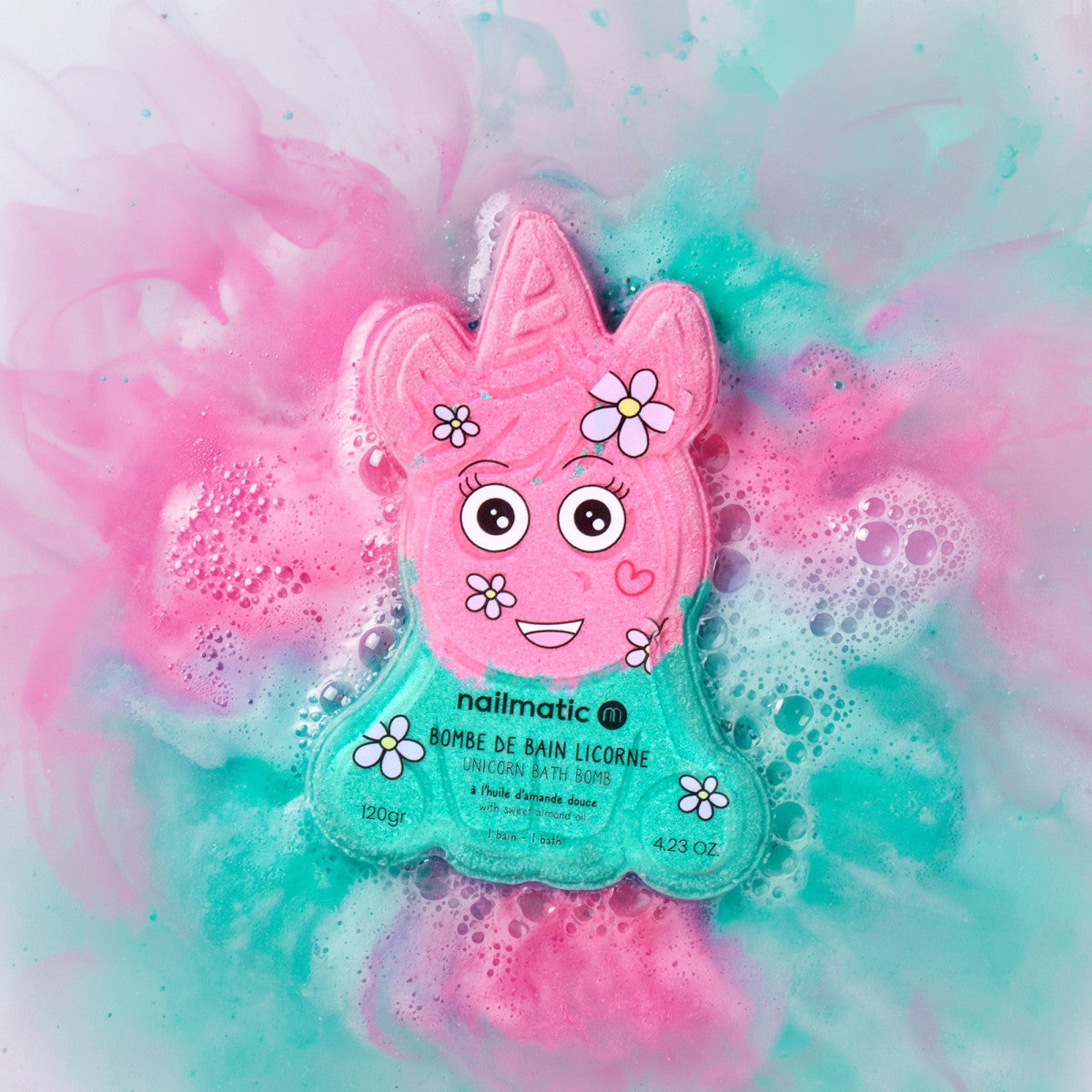 Bombe de bain Licorne rose et verte 120 g – Nailmatic